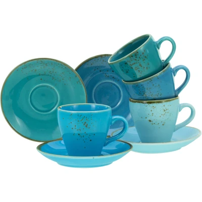 Abbildung von CreaTable Espressotasse &quot;Kaffeetasse NATURE COLLECTION Aqua&quot;, (Set, 8 tlg.), Tassen Set, aktuelle Blautöne mit Sprenkel, 4 Tassen, Untertassen