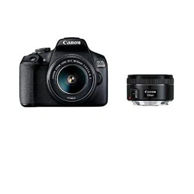 Abbildung von Canon EOS 2000D Spiegelreflexkamera (24,1 MP, DIGIC 4+, 7,5 cm (3,0 Zoll) LCD, Full HD, WIFI, APS C CMOS Sensor) inkl. Objektive EF S 18 55mm IS II F3.5 5.6 und 50mm F1.8 STM, schwarz