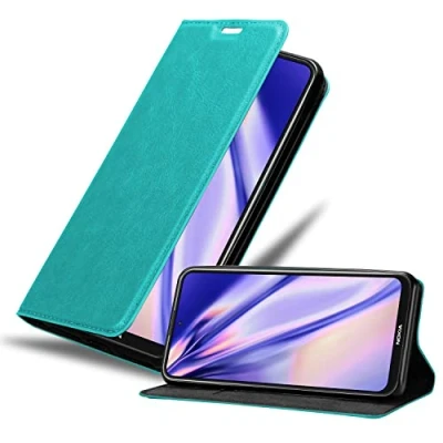 Abbildung von Cadorabo Hülle kompatibel mit Nokia X10 / X20 aus Premium Kunst Leder Flip Klappbare Stoßfeste Magnetische [Standfunktion] [Kartenfächern] Cover für Tasche in Türkis