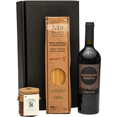 Abbildung von Geschenkset Bella Italia mit Rotwein aus Apulien, Pasta und Pesto Ein Weingeschenk für Genießer