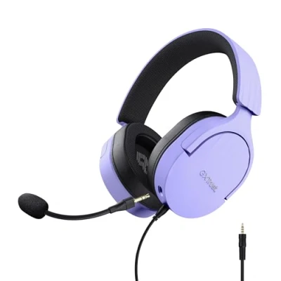 Abbildung von Trust Gaming GXT 489P Fayzo Headset für PC, PS5, PS4, Xbox Series XS, Switch, 3,5 mm Klinke, 35% Recyclingkunststoff, Over Ear Kopfhörer, Mikrofon mit Geräuschunterdrückung Purpur