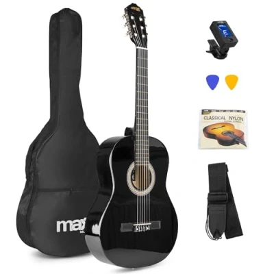 Abbildung von MAX SoloArt, klassische Akustikgitarre (39&quot;), Einsteigerset schwarz