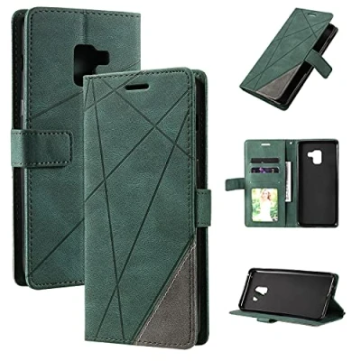 Abbildung von QiongniAN Hülle für Samsung Galaxy A6+ Leder,Hülle SM A605F/DS A6 Plus 2018 / A605G/DS A605FN/DS A605FN A605F A605G Klapphülle Handytasche Case Green