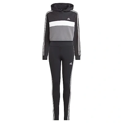 Abbildung von adidas Mädchen Tiberio 3 stripes Colorblock Fleece Leggings Set Kids Trainingsanzug,black/white/white, 128