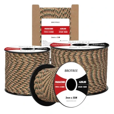 Abbildung von Brotree Paracord 3mm 50M 100% Nylon Seil Schnur Typ II 425 mit 3 Kern für Survival, Outdoor, Armband, Basteln Bruchlast 192kg (Versteckt Tarnung)