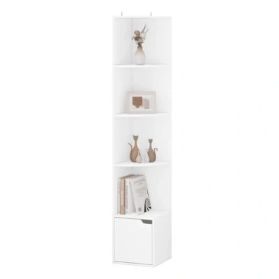 Abbildung von WOLTU Eckregal, Bücherregal, Standregal, Lagerregal, Regal mit Tür, 5 Ebenen, aus Holzwerkstoff, für Arbeitszimmer Schlafzimmer Wohnzimmer Büro, 29,5x158x29,5 cm, Weiß, SK038ws