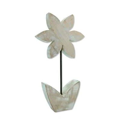 Abbildung von Holz Skulptur Blume weiß braun 14 x 26cm Dekofigur Tisch Deko Holzblume Figur