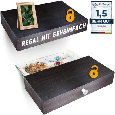 Abbildung von Elder Welder® Regal mit Geheimfach 30cm x 60cm Möbel Wandregal Wenge Geheimversteck &amp; Geldversteck für zuhause Schublade Safe Tresor als Versteck Geld, Schmuck