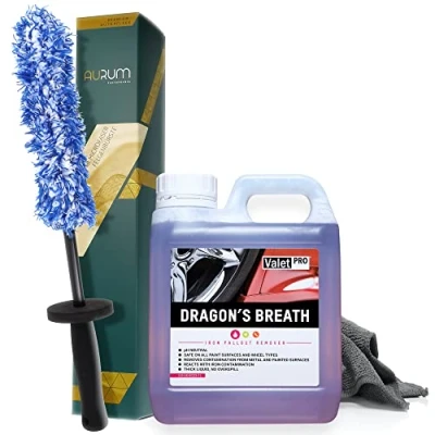 Abbildung von detailmate Felgenreinigungsset: Felgenreiniger + Aurum ultraFlat Microfaser Felgenbürste Mikrofasertuch 320GSM (ValetPRO Dragon&#039;s Breath 1L)