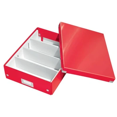 Abbildung von Leitz Click &amp; Store Aufbewahrungsbox mit Deckel Mittel Groß, Box Trennwänden für Zubehör im Büro oder Utensilien Haushalt, Transportbox aus 85 % recycelter Premium Hartpappe, Rot, 60580026