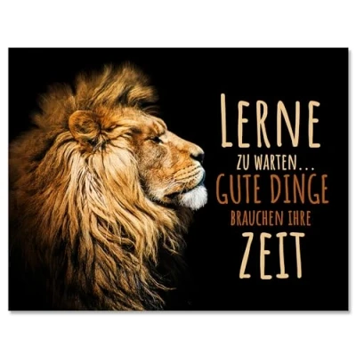 Abbildung von wandmotiv24 Leinwandbild Löwen, Querformat, Löwe, lerne zu warten, Tiere (1 St), Wandbild, Wanddeko, Leinwandbilder in versch. Größen