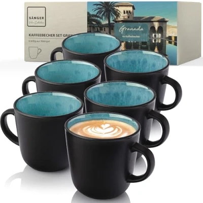 Abbildung von SÄNGER Becher Granada, Steingut, 6 tlg. Kaffeebecher Set, 430 ml, Handmade, Blau, VALUE COLLECTION