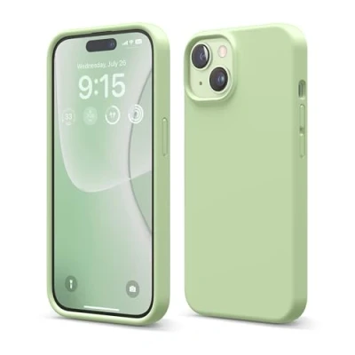 Abbildung von elago Flüssig Silikon Case Kompatibel mit iPhone 15 Hülle, Premium Handyhülle, Ganzkörper Schutzhülle [4 Lagige Stoßfeste Struktur], Kratzfestes Weiches Mikrofaserfutter (Pastellgrün)
