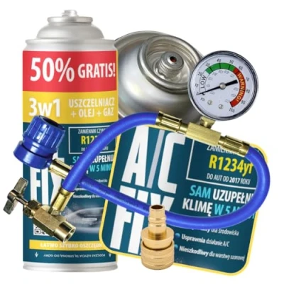 Abbildung von A/C FIX 3in1 R1234yf kältemittel Ersatzgas Kühlmittel Klima Auto Gasflasche 1x235 g Klimaanlage Nachfüllset Wohnmobil Schlauch Manometer ECO