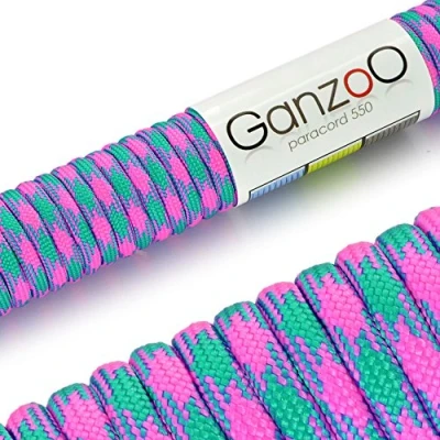 Abbildung von Ganzoo Paracord 550 Seil, Nylon Polyester, 4mm, Typ 3, 30 Meter, 7 Kernstränge, Outdoor Schnur, Allzweck Hundehalsband, Hundeleine, Armband knüpfen, Camping, Survival Magenta türkis