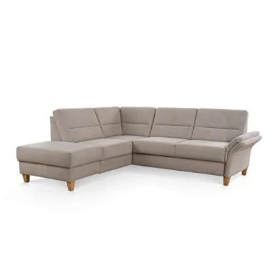 Abbildung von CAVADORE Schlafsofa Wyk mit Federkern / Eckcouch im Landhaus Stil Ottomane, Bett, Stauraum + Armteilfunktion 238 x 90 213 Jacquard, Beige