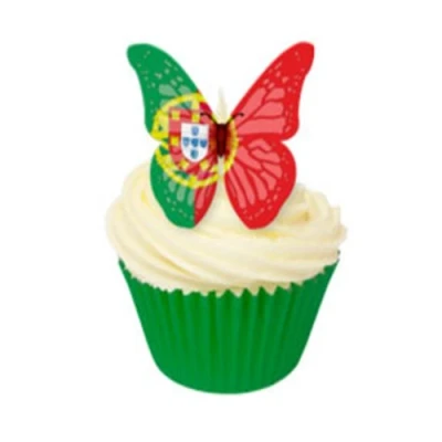 Abbildung von 12 Schmetterlinge aus essbarem Papier mit Fahnenmuster: Portugal / Flag Butterflies
