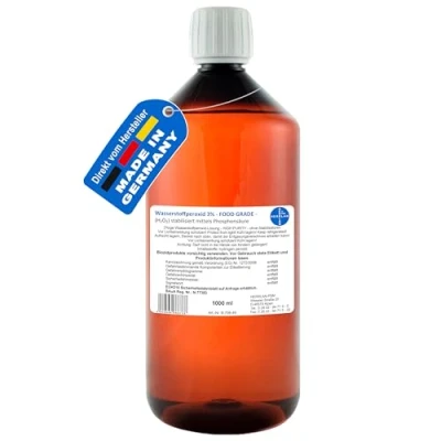 Abbildung von Wasserstoffperoxid 3% FOOD GRADE I 1 Liter MHD 12 Monate stabilisiert Herrlan Made in Germany