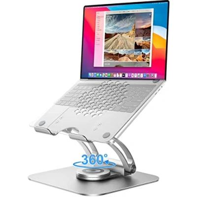 Abbildung von Laptop Ständer mit 360 Drehbarer Basis, Ergonomisch Laptopständer Höhenverstellbar, Erhoehung Fuer Schreibtisch, Standing Stand Computer MacBook Pro, Laptops 1017&quot; Silber