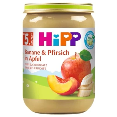 Abbildung von HiPP Früchte Banane und Pfirsich in Apfel, 6er Pack (6 x 190 g)
