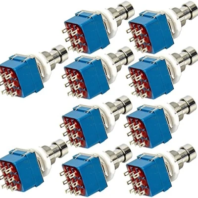 Abbildung von Mintice™ 10 Stück 3PDT 9 polig Box stampfen Gitarren Effekt fach Fußschalter True Bypass Metall Blau