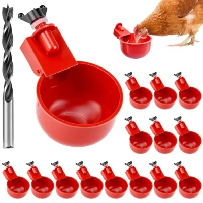 Abbildung von QWORK® 16er Set Automatische Hühnertränke mit Spezialbohrer Wasserspender für Geflügel aus Hochwertigem Kunststoff und Edelstahl