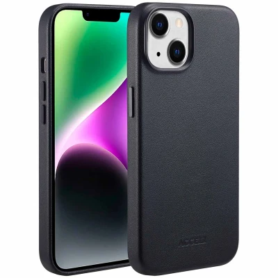Abbildung von Apple iPhone 14 Hülle MagSafe Echtleder Accezz Backcover Handyhülle Schwarz