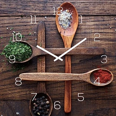 Abbildung von Levandeo® Wanduhr (Wanduhr 30x30cm Alu Dibond Küchenuhr Gewürze Alubild Uhr Wanddeko)