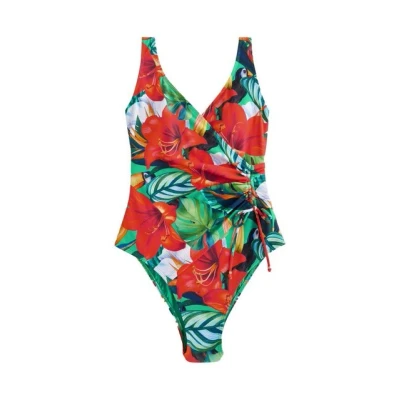 Abbildung von Next Ruched SIDE Tummy Control Standard Badeanzug, Damen, Größe: 46xT, Red green tropical