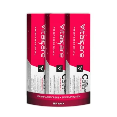 Abbildung von Vitalcare Professional Permanente Färbung, Haarfärbecreme, Haarfärbemittel mit Seidenproteinen und Keratin, Nr. 1/00, Schwarz, 3 x 100 ml