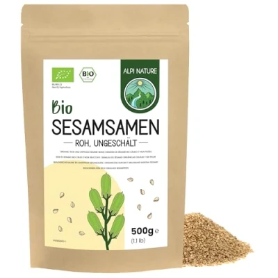 Abbildung von Sesamkörner bio ungeschält 500g von Alpi Nature, Sesam weiß, weiss, ungeschälter weißer Sesam, Samen, Sesamsamen roh, Natus aus vegan, glutenfrei