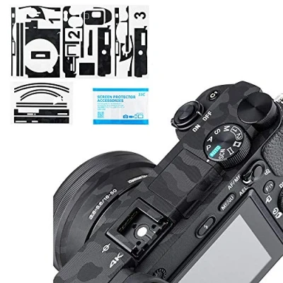 Abbildung von Kamera und Objektiv Körperaufkleber, Schutzfolie, Schutzfolie für Sony A6500 + 1650 mm Kits, DSLR Kamera, 3M Aufkleber, kratzfest, Camouflage, Schwarz, Aufkleber