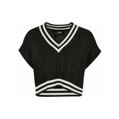 Abbildung von Urban Classics Cropped College Slipover Tshirt print, Damen, Größe: Small, Black