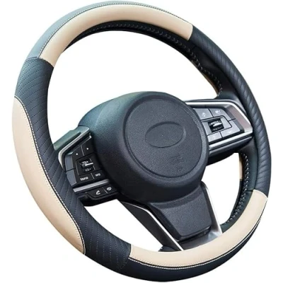 Abbildung von Auto Lenkradbezug Leder, Mikrofaser Universal Size 37 38cm, Weiche, rutschfest, Atmungsaktiv, Beige