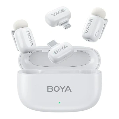 Abbildung von Boyamini Combo Mini Mikrofonmini Handy Kabellos, Lavalier Mikrofon mit Geräuschunterdrückung 48kHz/24 bit 30H Dauer 100m Reichweite, Kompatibel iPhone/iPad für YouTube, TikTok, Vlog Aufnahmen