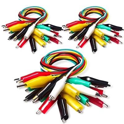 Abbildung von Cleqee 30 Stück Krokodilklemmen Elektrische Messleitungen Doppelendige Überbrückungsdrähte für Stromkreisanschluss Prüfung 5 Farben