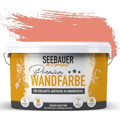 Abbildung von SEEBAUER diy Wandfarbe Rot 2,5L für Innen (No. 346 Sun Fire) Edelmatte rote Innenfarbe Rottöne sehr hohe Deckkraft Matt, Abwaschbar und Tropffrei