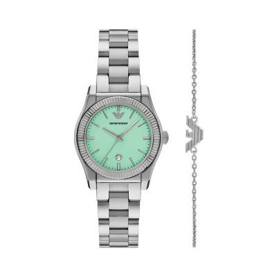 Abbildung von Emporio Armani Damen Analog Quarz Uhr mit Edelstahl Armband AR80074SET