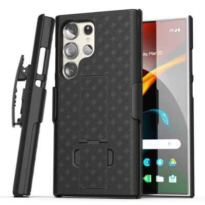 Abbildung von Galvanox Gürteltasche entworfen für Samsung Galaxy S24 Ultra Slim Case mit Holster Clip Combo (Schwarz)