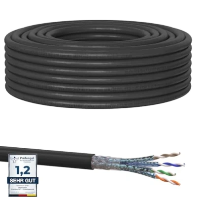 Abbildung von 30m Cat7 Erdkabel Verlegekabel Outdoor Lan Kabel Installationskabel Schwarz AWG23/1 CAT 7 S/FTP Ethernet Netzwerk 1000MHz geschirmtes Datenkabel Netzwerkkabel für Außenbereich UV beständig