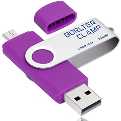 Abbildung von BorlterClamp 32GB Dual Port USB Flash Laufwerk OTG Stick Speicherstick mit Micro Anschluss für Android Smartphone Tablets &amp; Computer (Lila)