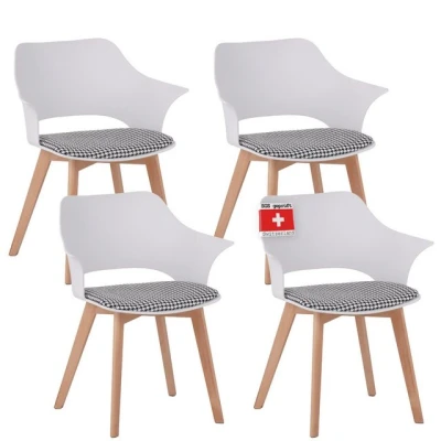 Abbildung von Albatros International Esszimmerstuhl AALBORG 4er Set Weiß Modern Polsterstuhl, Buche Massiv Holz, Skandinavisches Retro Design,bequemer Schalenstuhl