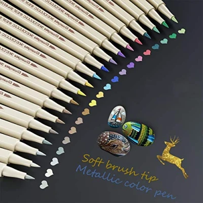 Abbildung von Baozun Metallic Stifte, 20 Farben Glitzerstifte Marker Pens Acrylstifte für Scrapbook Album, Gästebuch Hochzeit/Geburtstag, Fotoalbum Schwarze Seiten, Bastelsachen (20 Soft Tip)