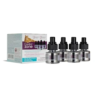 Abbildung von 4er Nachfüllpack im Sparpaket (120 Tage) für Comfort Zone Diffuser, Pheromone EIN entspanntes Zuhause reduziert Stress, Markieren, Kratzen und andere problematische Verhaltensweisen.