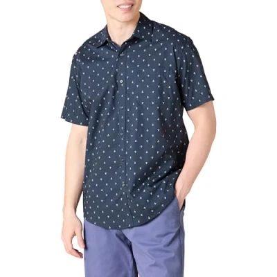 Abbildung von Amazon Essentials Herren Kurzärmeliges Hemd mit Aufdruck, Normale Passform, Marineblau Weiß Ankermuster, XL
