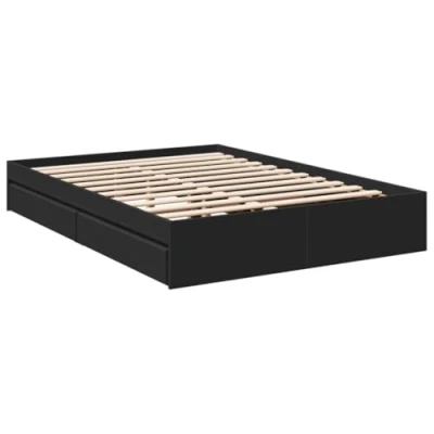 Abbildung von vidaXL Bettgestell, Bett mit Schubladen für Schlafzimmer, Bettrahmen Lattenrost, Schlafzimmerbett Doppelbett, Schwarz 140x200cm Holzwerkstoff