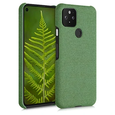 Abbildung von kwmobile Schutzhülle kompatibel mit Google Pixel 5 Hülle Stoff Cover Handyhülle Backcover in Grün