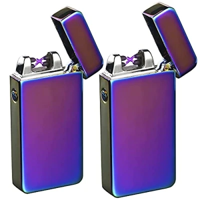Abbildung von PEARL aufladbares Feuerzeug: 2er Pack Elektronisches USB Feuerzeug mit Akku, violett (Blitz Feuerzeug, Not Ewige Streichholz)