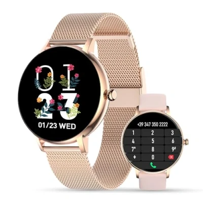 Abbildung von LUNIQUESHOP LSCALL Smartwatch mit Telefonfunktion und Sprachassistent Damen Uhr Aktivitätsarmband SpO2Blutdruck 2 Armbänder 1.32&#039;&#039; Fitnessuhr Whatsapp iOS Android Roségold