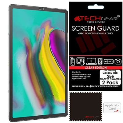 Abbildung von TECHGEAR [2 Stück Displayschutz für Samsung Galaxy Tab S5e 10,5 zoll (SM T720 / SM T725), Ultra Klare Schutzfolie serie) mit Reinigungstuch + Applikationskarte